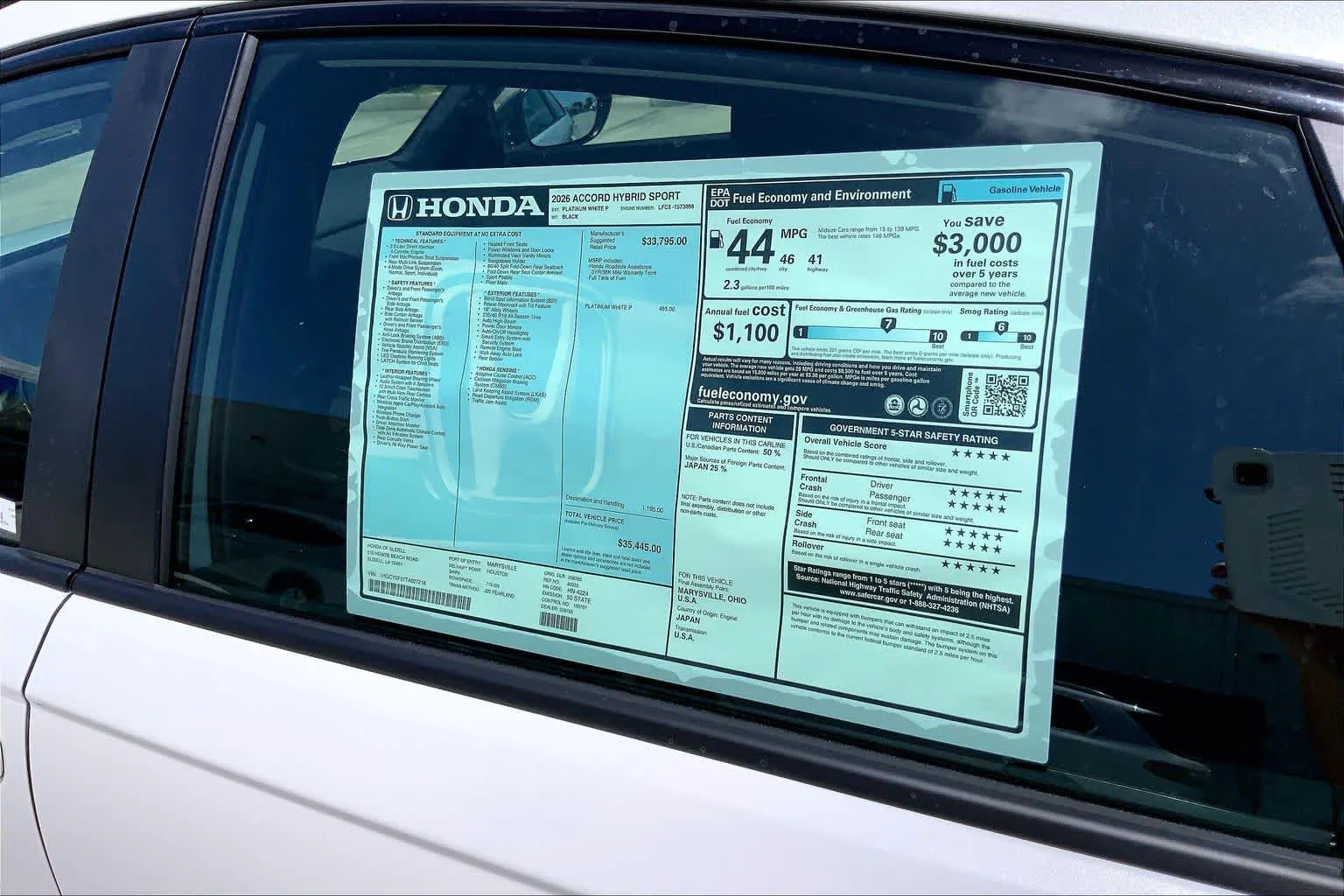 New 2026 Platinum White Pearl Honda Sport image 21