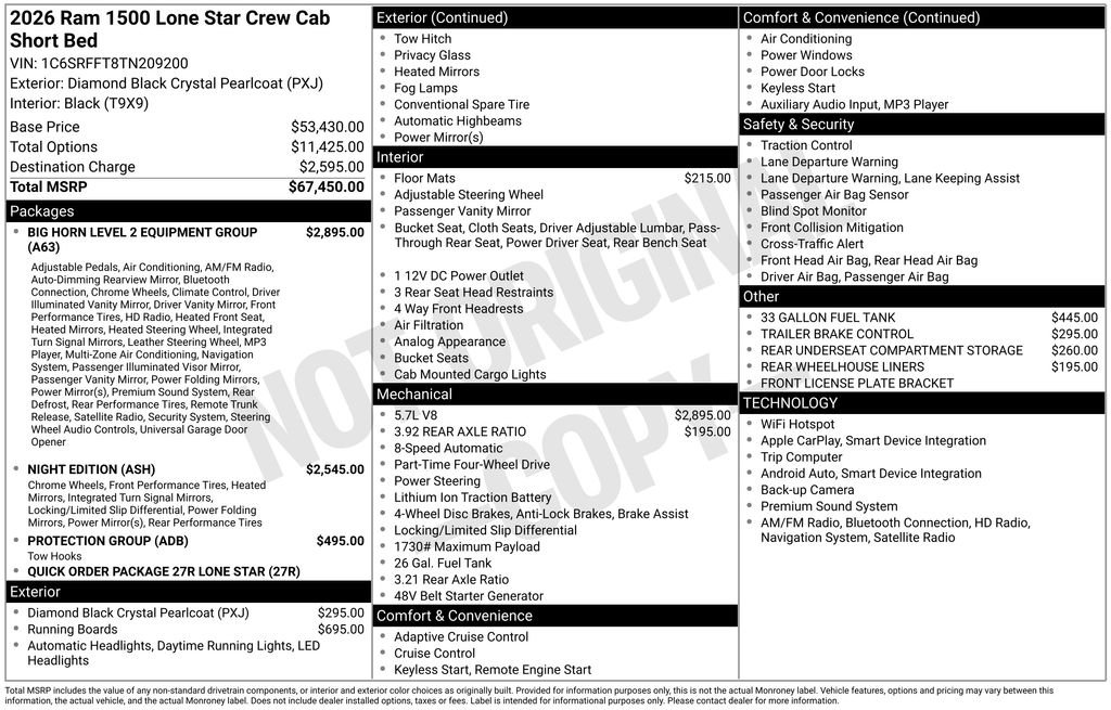 New 2026 Diamond Black Crystal Pearl-Coat Exterior Paint RAM Big Horn/Lone Star image 23