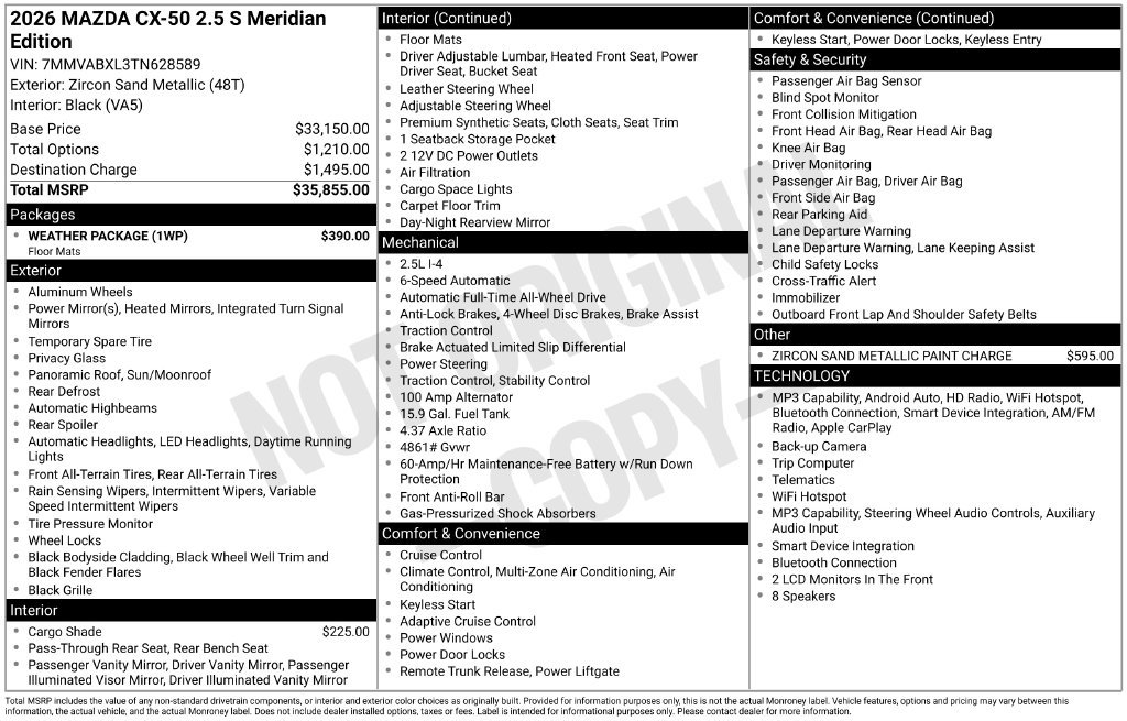 New 2026 Zircon Sand Metallic Mazda 2.5 S Meridian Edition AWD image 3