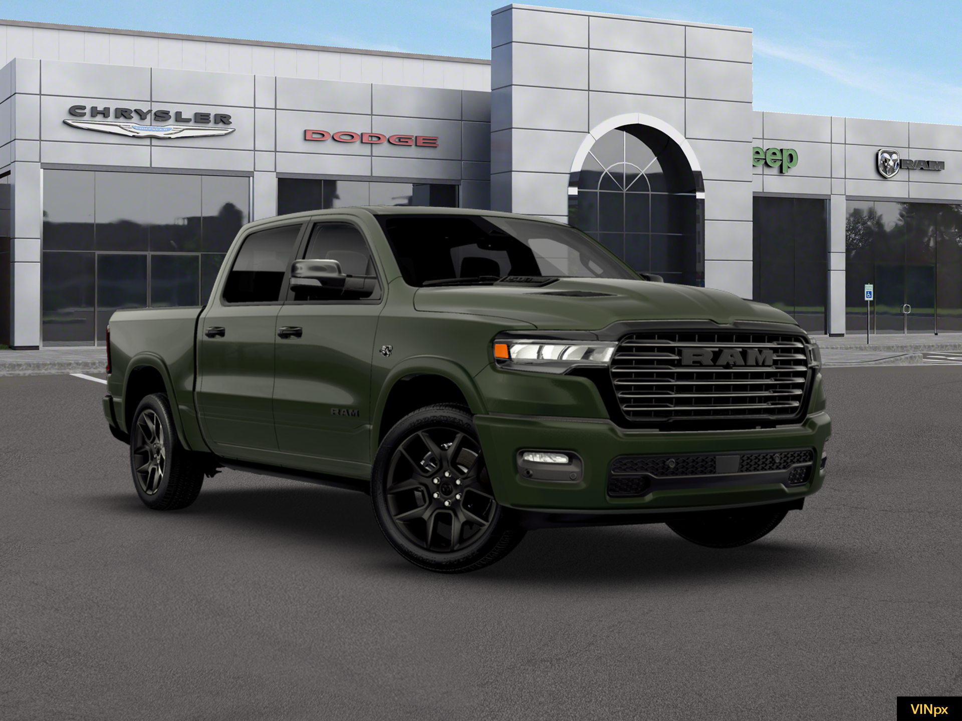 New 2026 Serrano-Green Metallic Exterior Paint RAM Laramie Crew Cab 4x4 57