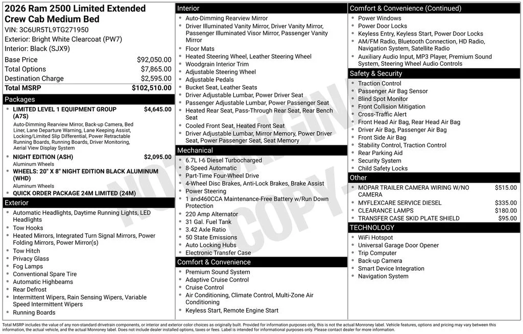 New 2026 Bright White Clear-Coat Exterior Paint RAM Limited image 5