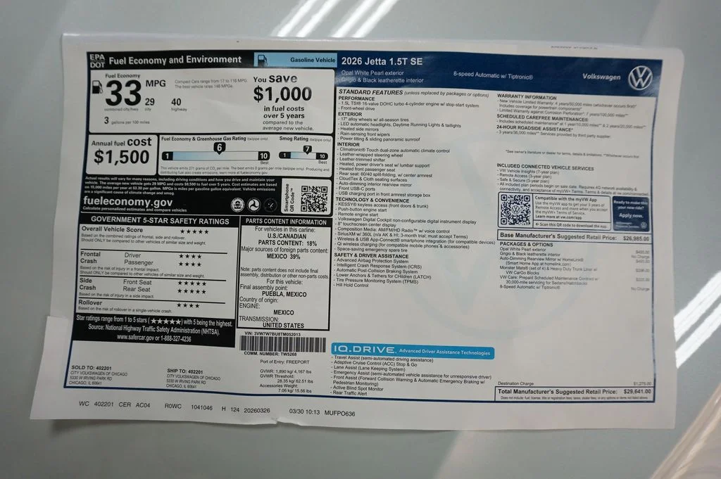 New 2026 Opal White Volkswagen 1.5T SE image 29