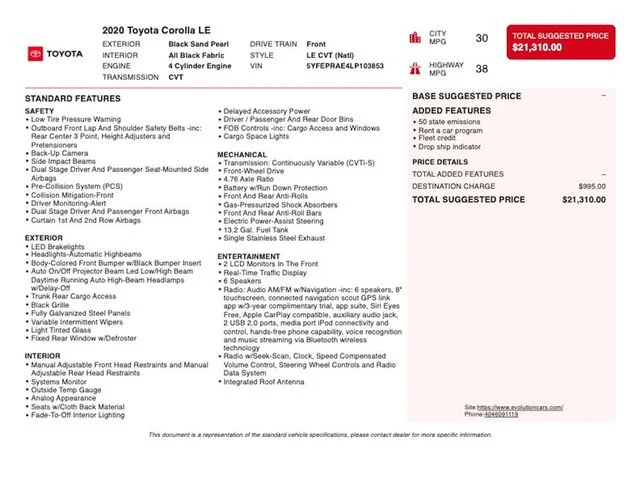 Used 2020 Black Toyota LE image 4