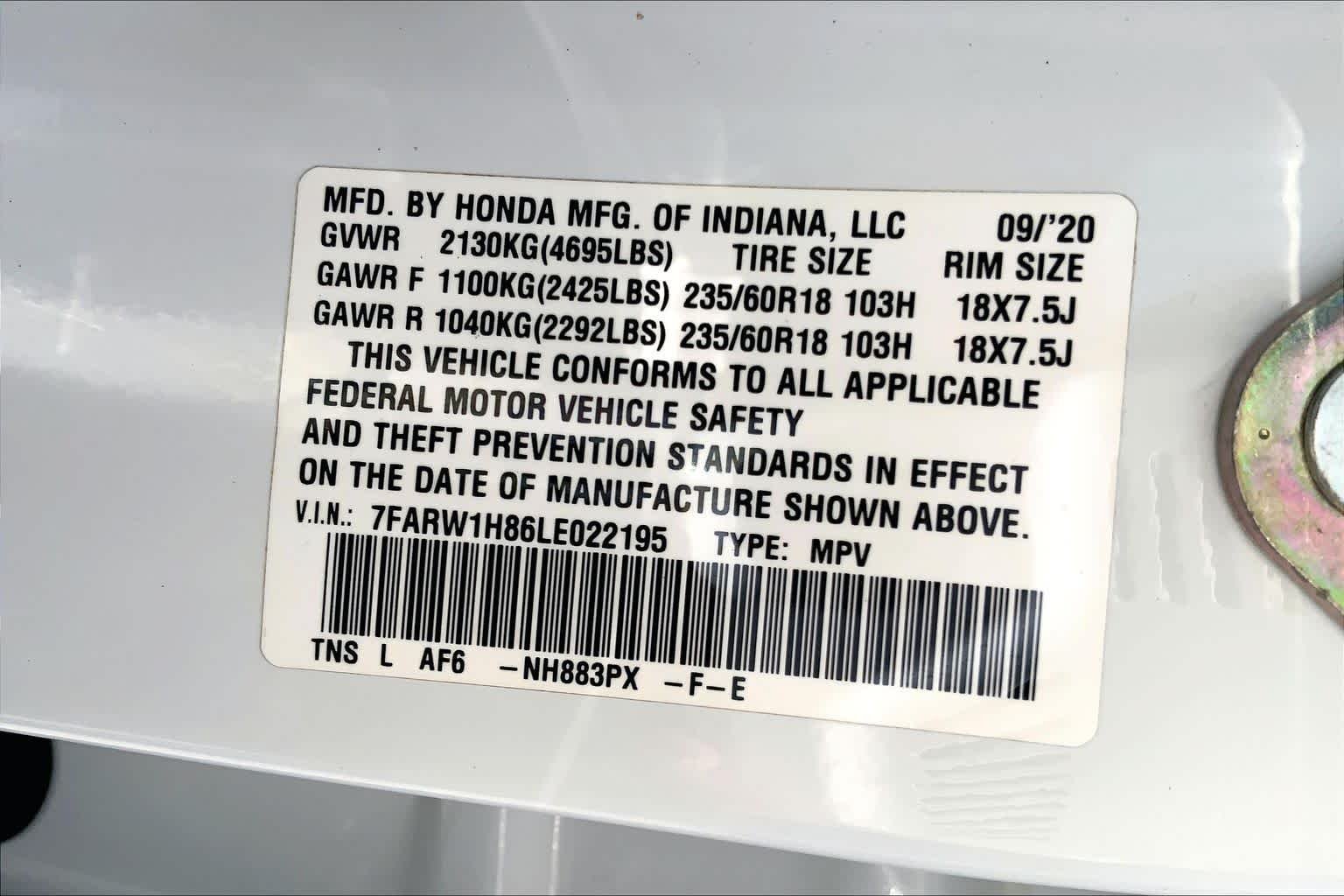 Used 2020 Platinum White Pearl Honda EX-L image 34