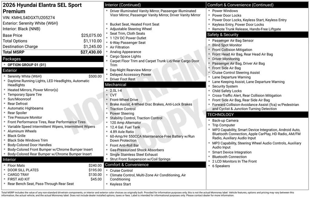 New 2026 Serenity White Hyundai SEL Sport image 4