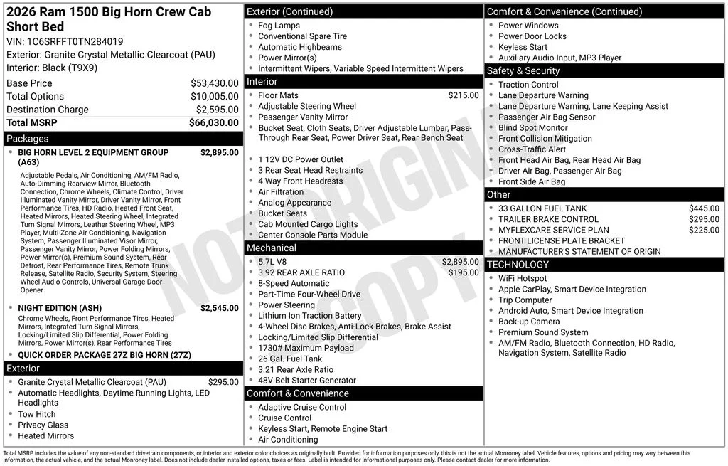 New 2026 Granite Crystal Metallic Clearcoat Ram Big Horn/Lone Star image 7