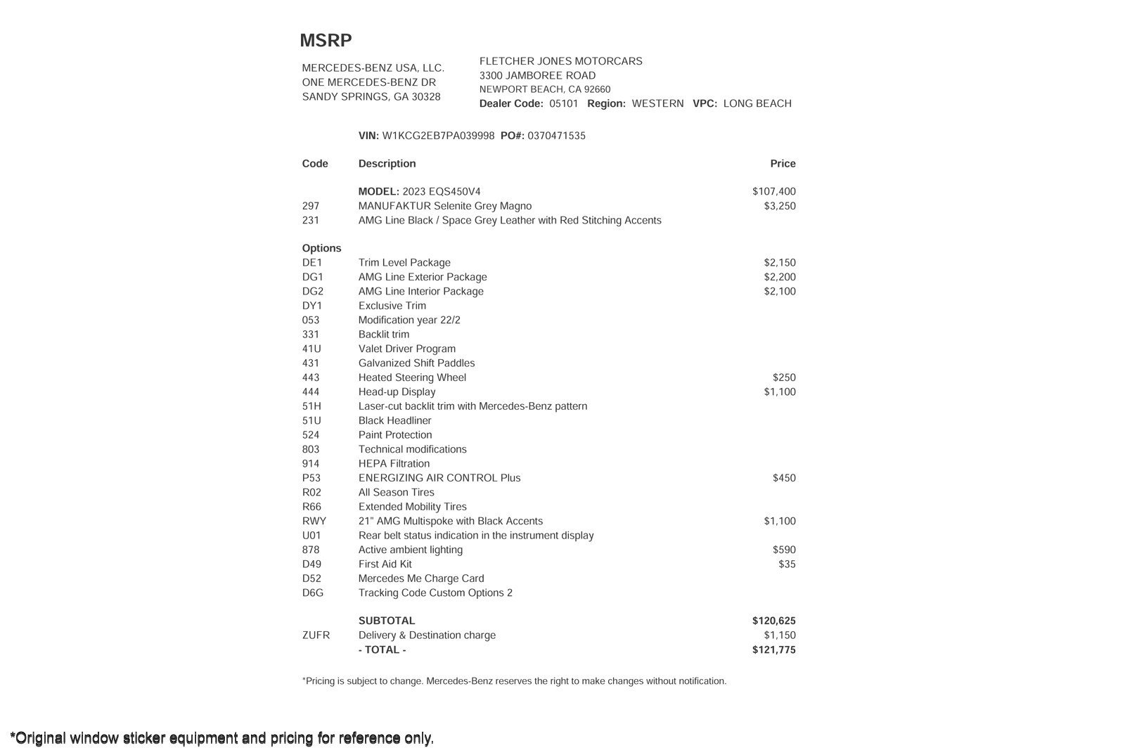 Used 2023 Mercedes-Benz EQS Base with VIN W1KCG2EB7PA039998 for sale in Newport Beach, CA