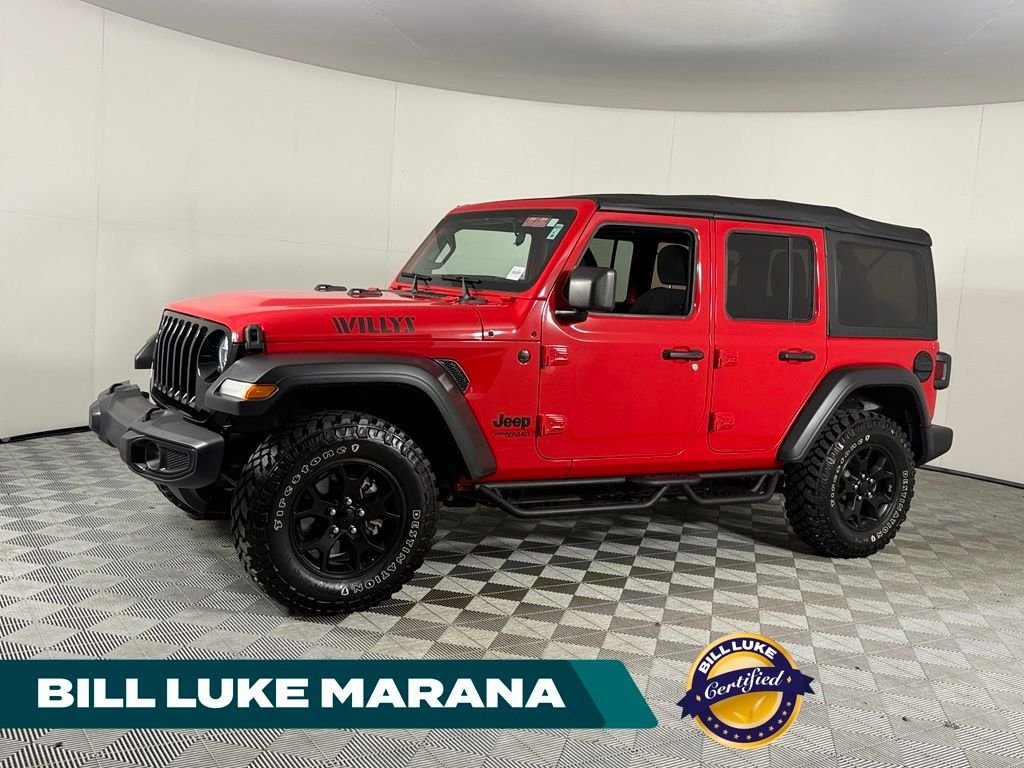 Certified Used 2021 Red Jeep Unlimited Willys image 1