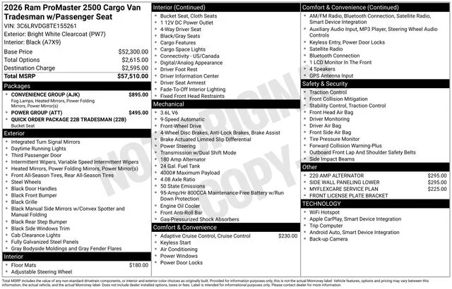 New 2026 Bright White Clear-Coat Exterior Paint RAM High Roof image 30