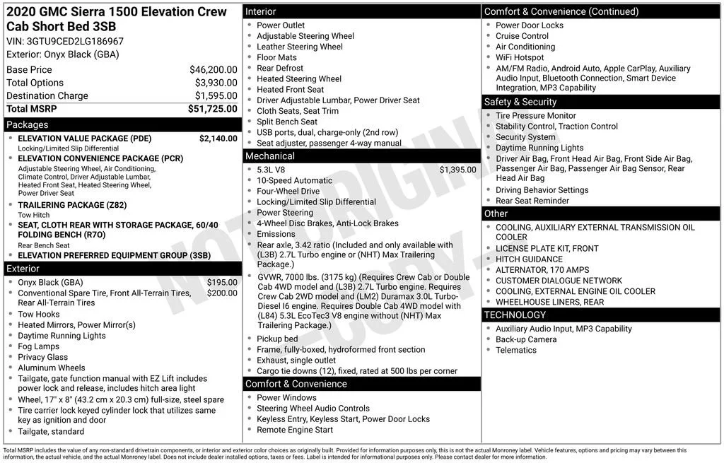 Used 2020 ONYX BLACK GMC Elevation image 1