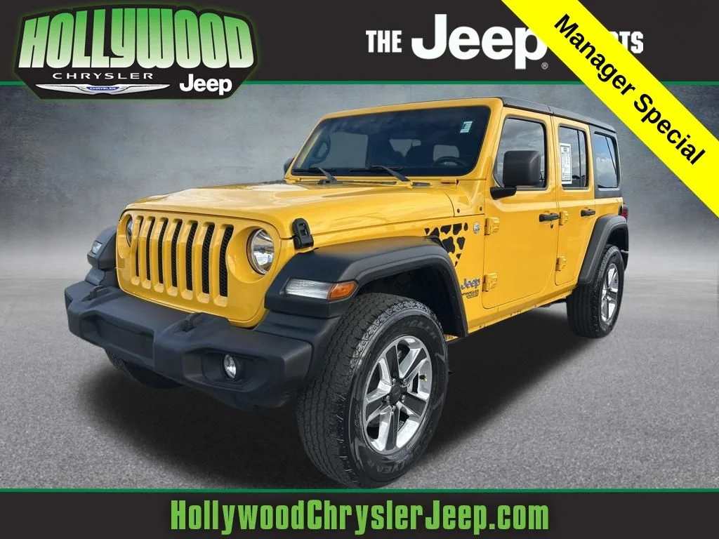 Certified Used 2020 Yellow Jeep Unlimited Sport S image 1