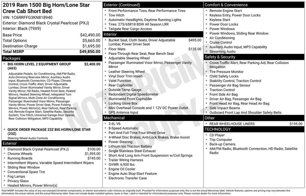 Used 2019 Diamond Black Ram Big Horn/Lone Star image 2