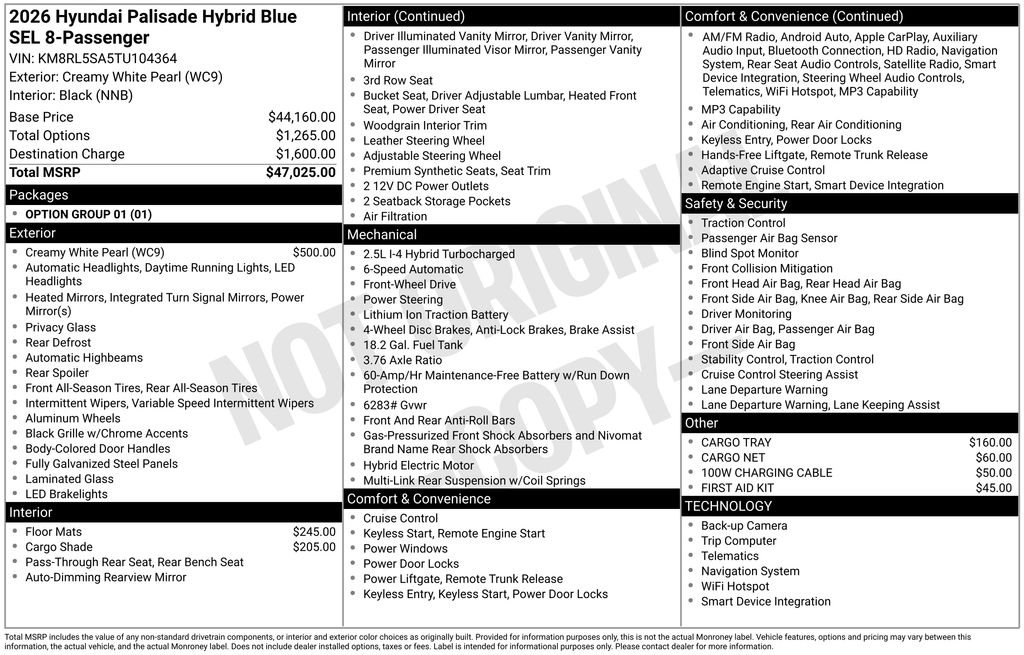 New 2026 White Hyundai Blue SEL 8P image 23