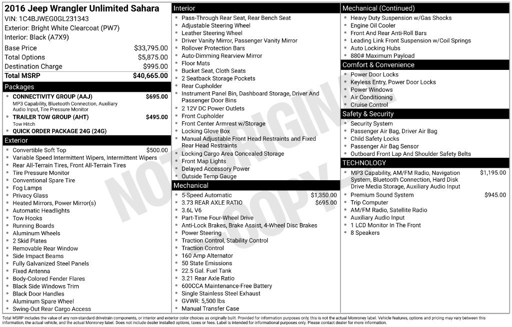 Used 2016 White Jeep Unlimited Sahara image 2