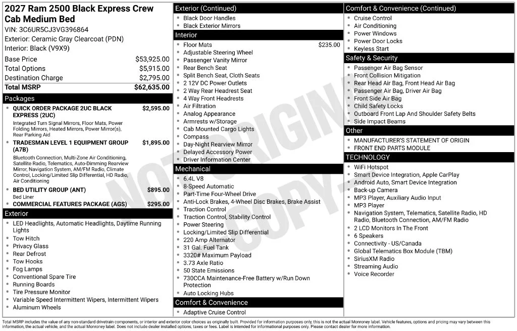 New 2027 Ceramic Gray Clear-Coat Paint RAM Black Express image 6