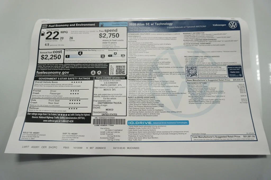 New 2026 Opal White Volkswagen 2.0T SE w/Technology image 39