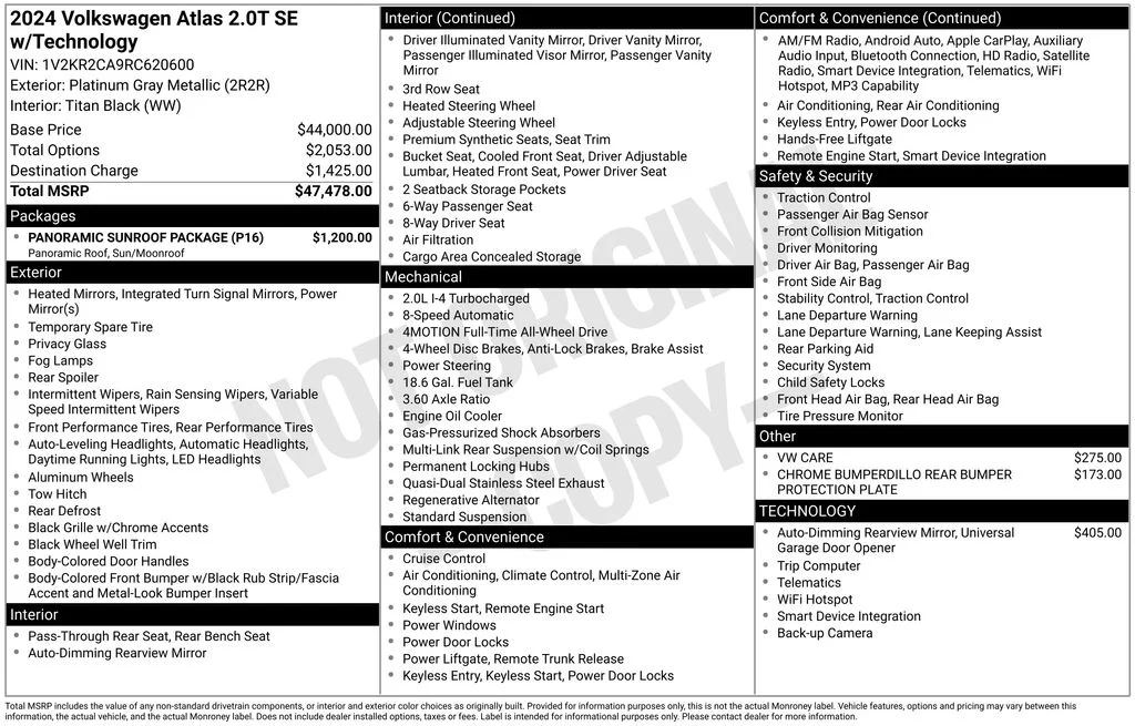 Used 2024 Volkswagen Atlas SE w/Tech with VIN 1V2KR2CA9RC620600 for sale in Elk River, Minnesota