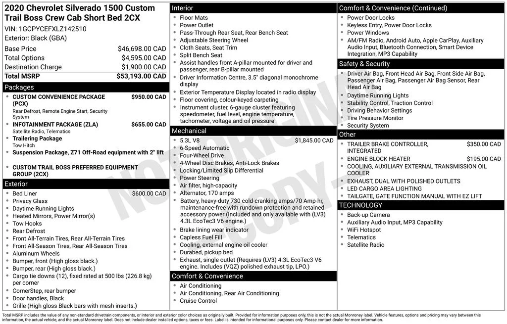 Used 2020 Black Chevrolet Custom Trail Boss image 2