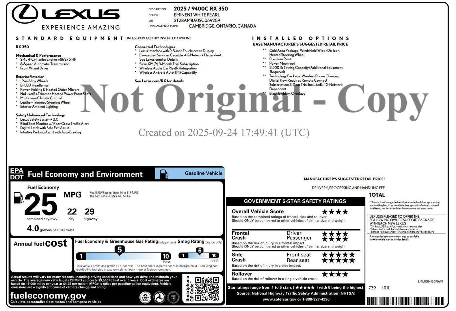 Certified Used 2025 Eminent White Pearl Lexus RX 350 image 3