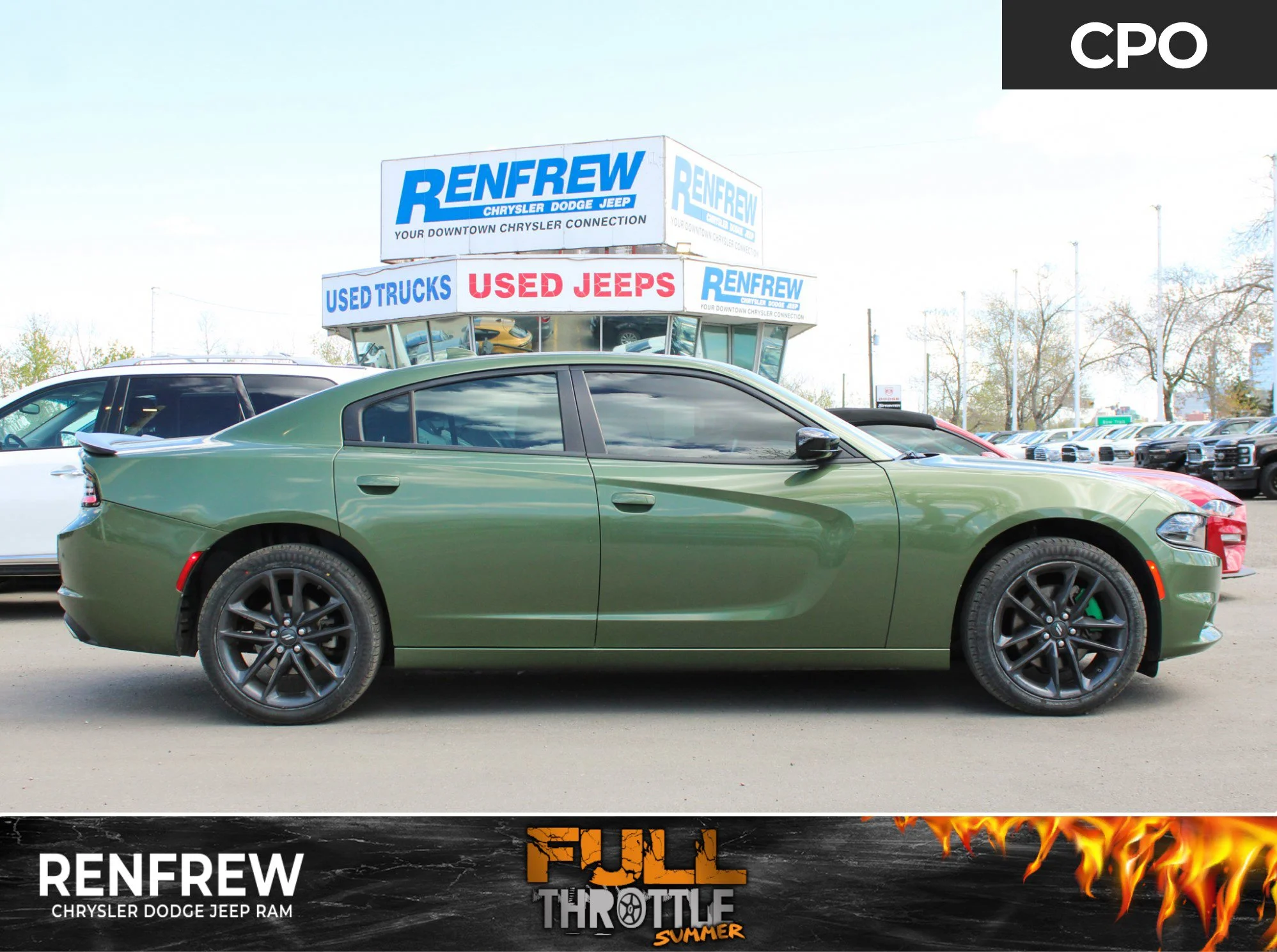 Certified Used 2021 Green Dodge SXT * 300HP V6 | Blacktop Package | Heated Seats | Navigation | F8 Green Metallic image 1