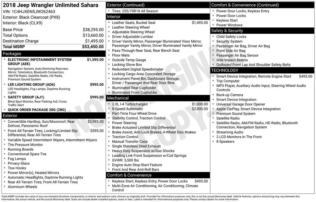 Used 2018 Black Jeep Unlimited Sahara image 1