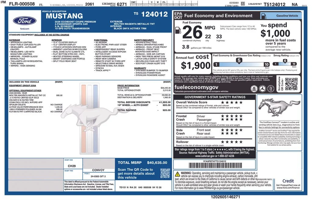 New 2026 Red Ford EcoBoost Premium image 3