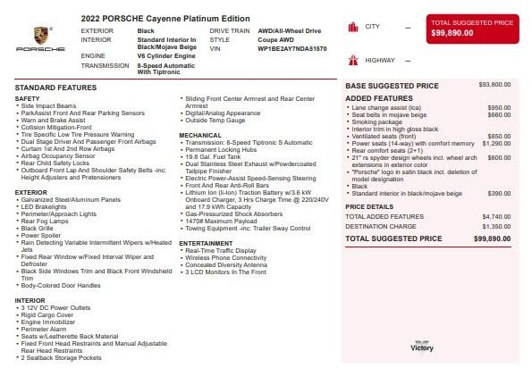 Used 2022 Porsche Cayenne Coup Platinum Edition with VIN WP1BE2AY7NDA51570 for sale in Kansas City, KS