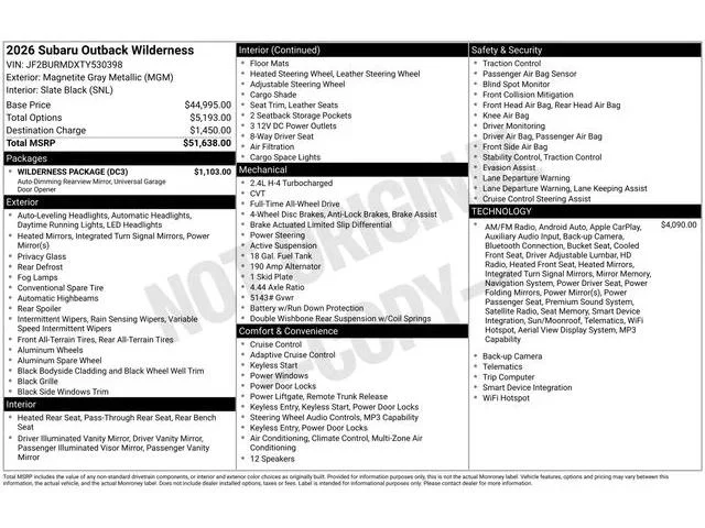 New 2026 MAGNETITE GRAY METALLIC Subaru Wilderness image 21