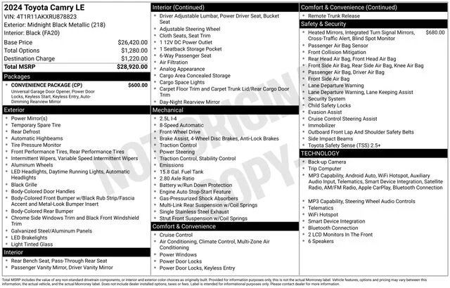 Certified Used 2024 Midnight Black Metallic Toyota LE image 18