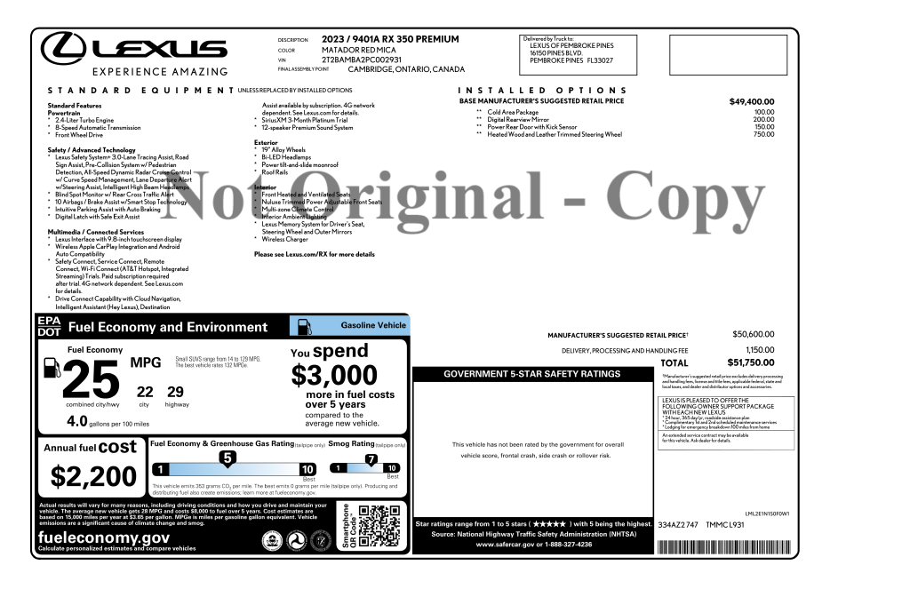 Used 2023 Red Lexus 350 Premium image 3