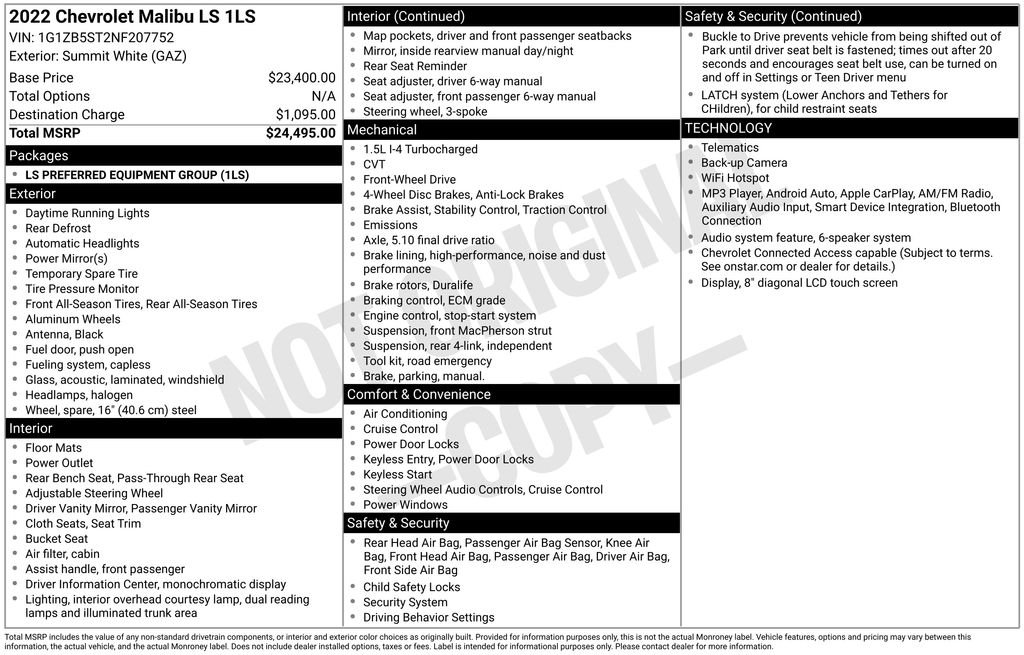 Used 2022 White Chevrolet LS image 2