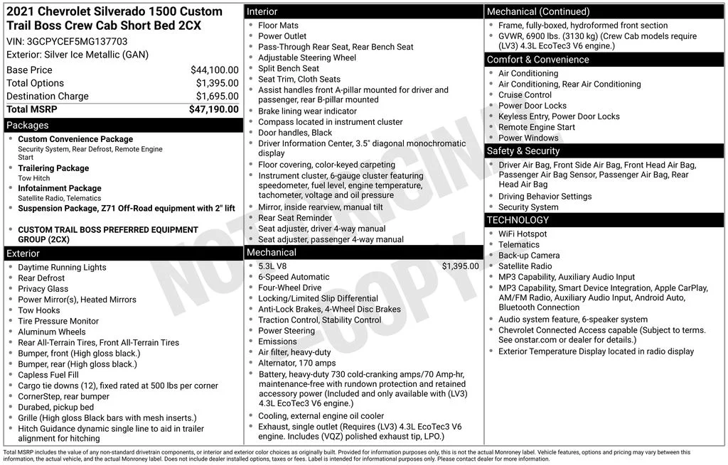 Used 2021 Silver Chevrolet Custom Trail Boss image 37