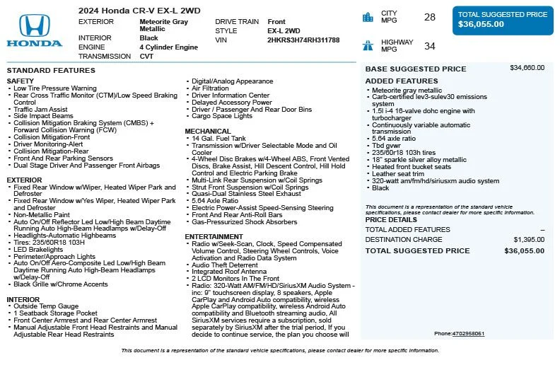 Used 2024 Gray Honda EX-L image 3