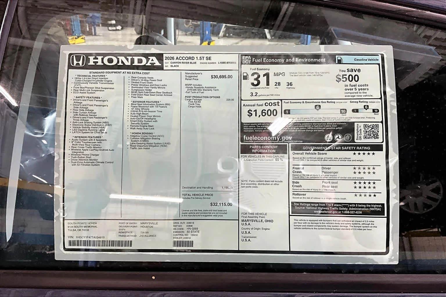New 2026 Canyon River Blue Metallic Honda SE image 19