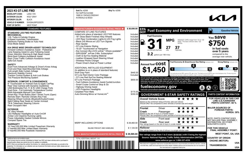 Used 2023 Gray Kia GT-Line image 2