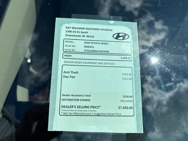 Used 2010 Toyota Venza Base with VIN 4T3ZA3BB0AU024400 for sale in Greenwood, IN