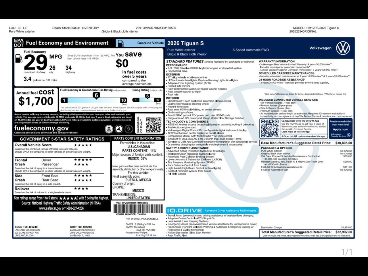 New 2026 Pure White Volkswagen S image 4