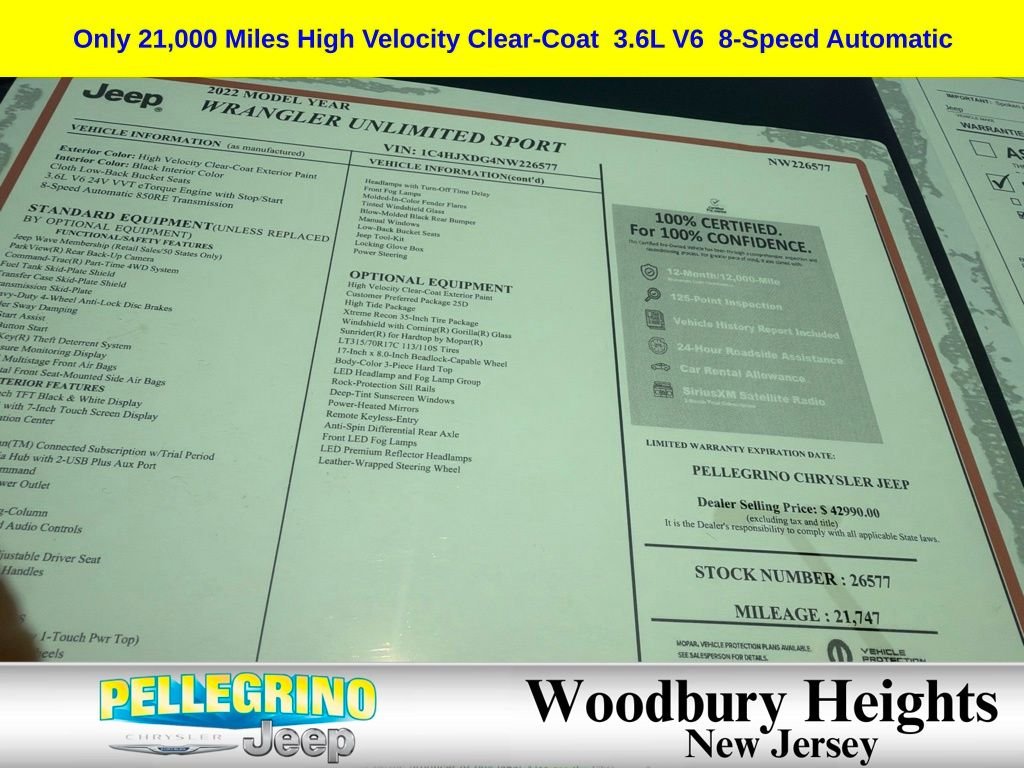 Certified Used 2022 Yellow Jeep Unlimited High Tide image 10
