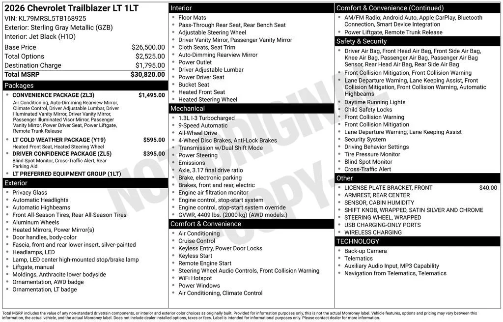 New 2026 Sterling Gray Metallic Chevrolet LT image 8