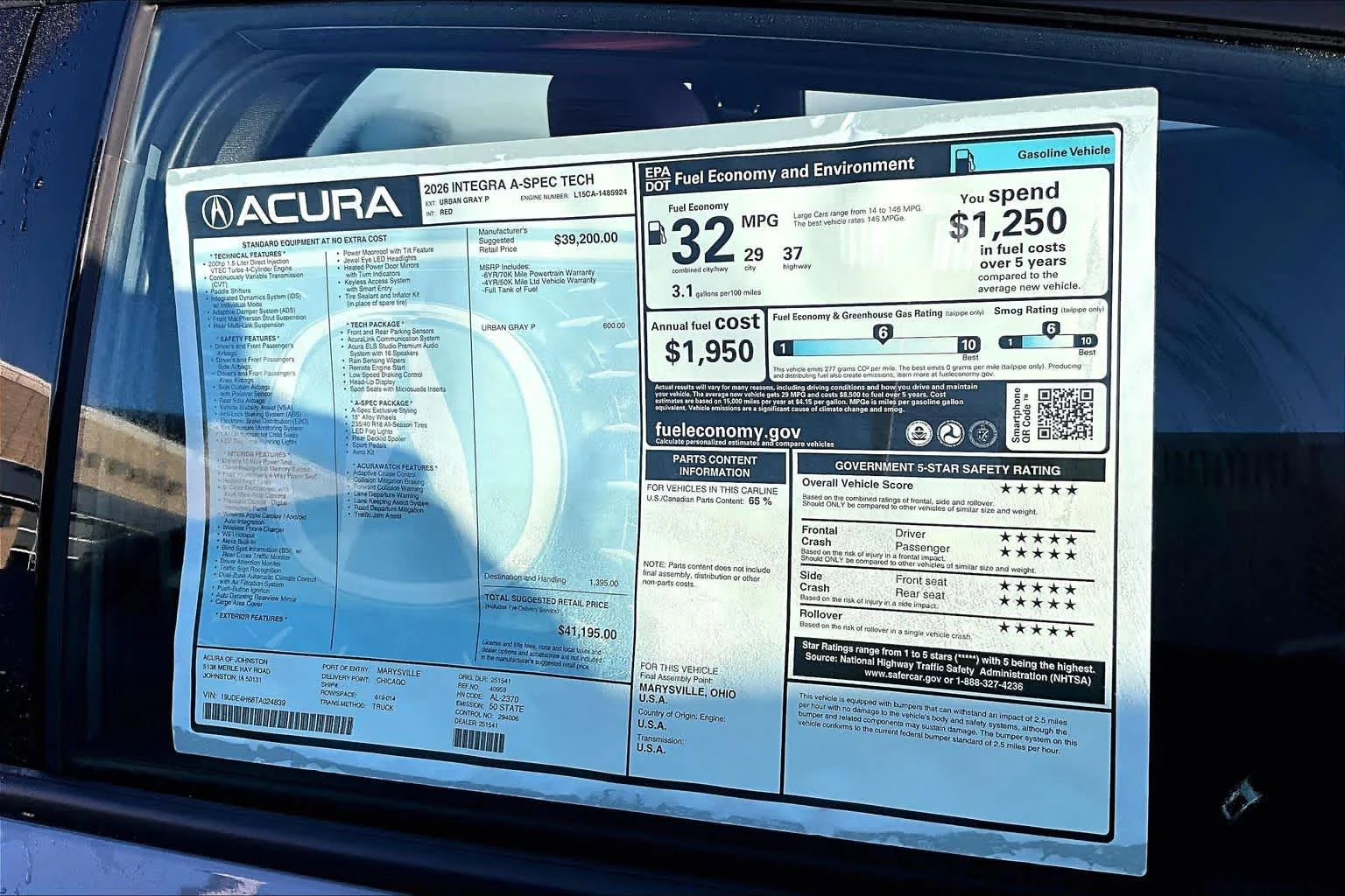 New 2026 Urban Gray Pearl Acura w/A-Spec Technology Package image 20