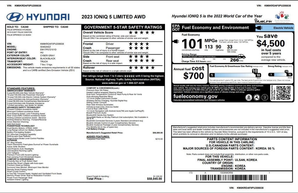 Used 2023 Hyundai IONIQ 5 Limited with VIN KM8KRDAF0PU208838 for sale in Phoenix, AZ