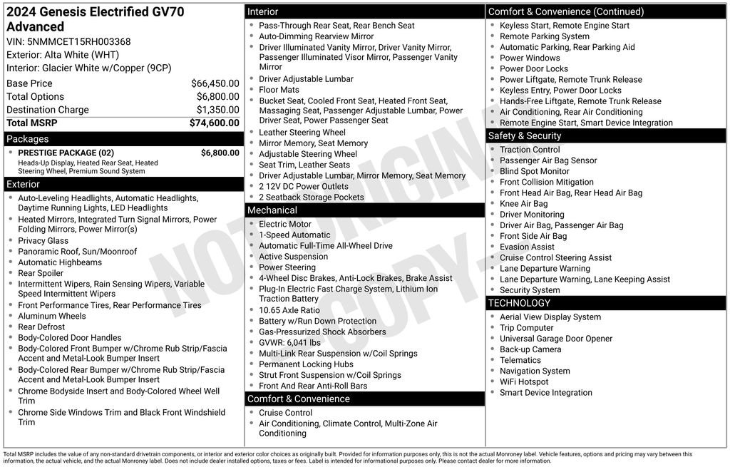 Used 2024 GENESIS GV70 Advanced with VIN 5NMMCET15RH003368 for sale in Highland Park, IL