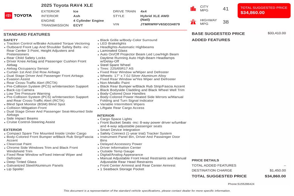 Used 2025 White Toyota XLE image 3