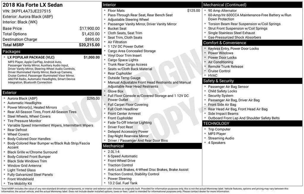 Used 2018 Black Kia LX image 1