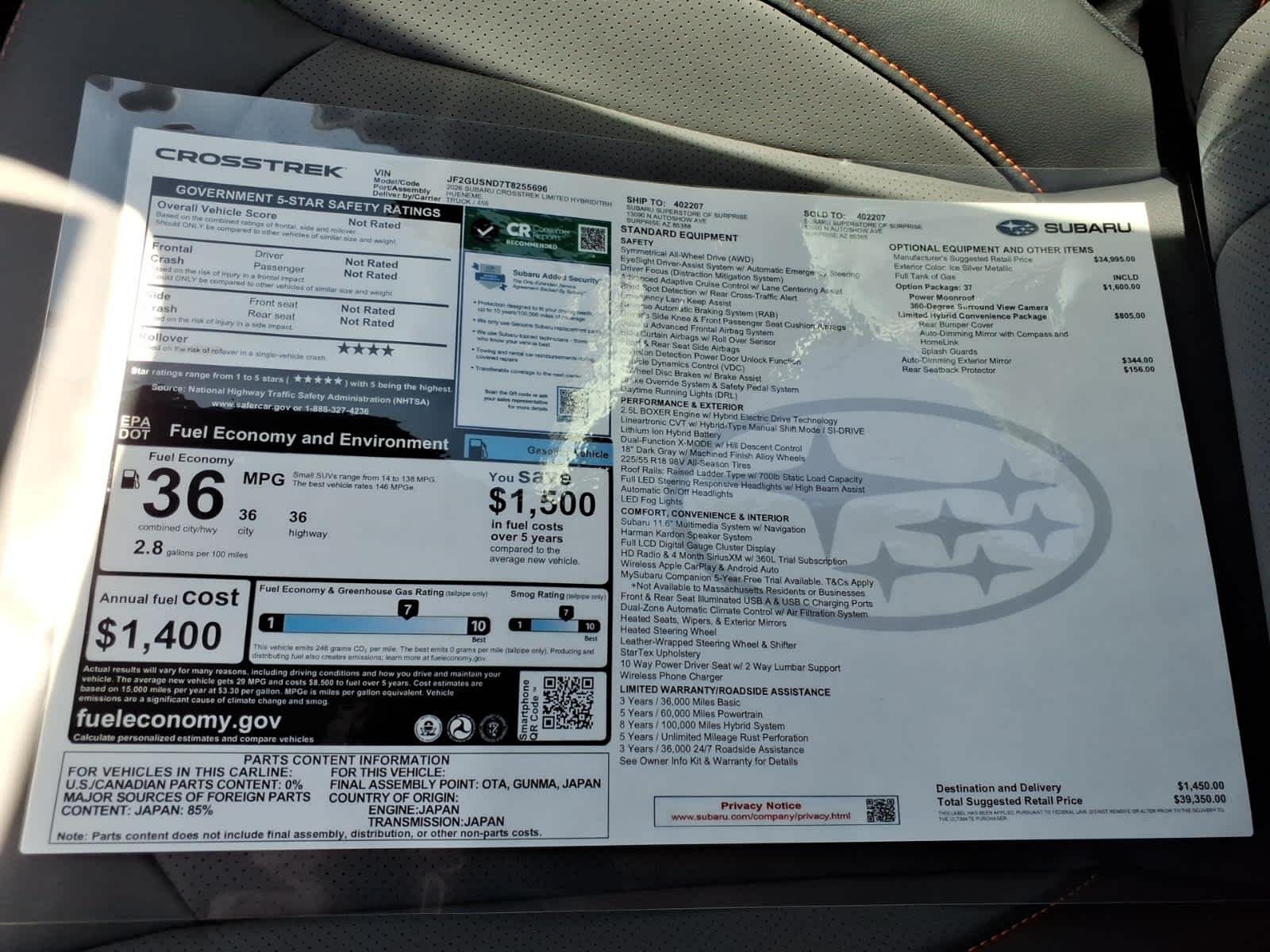 New 2026 ICE SILVER METALLIC Subaru Limited Hybrid image 40