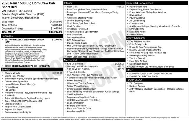 Used 2020 Bright White Clearcoat Ram Big Horn image 33