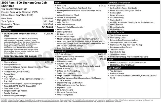 New 2020 Bright White Clearcoat Ram Big Horn image 33
