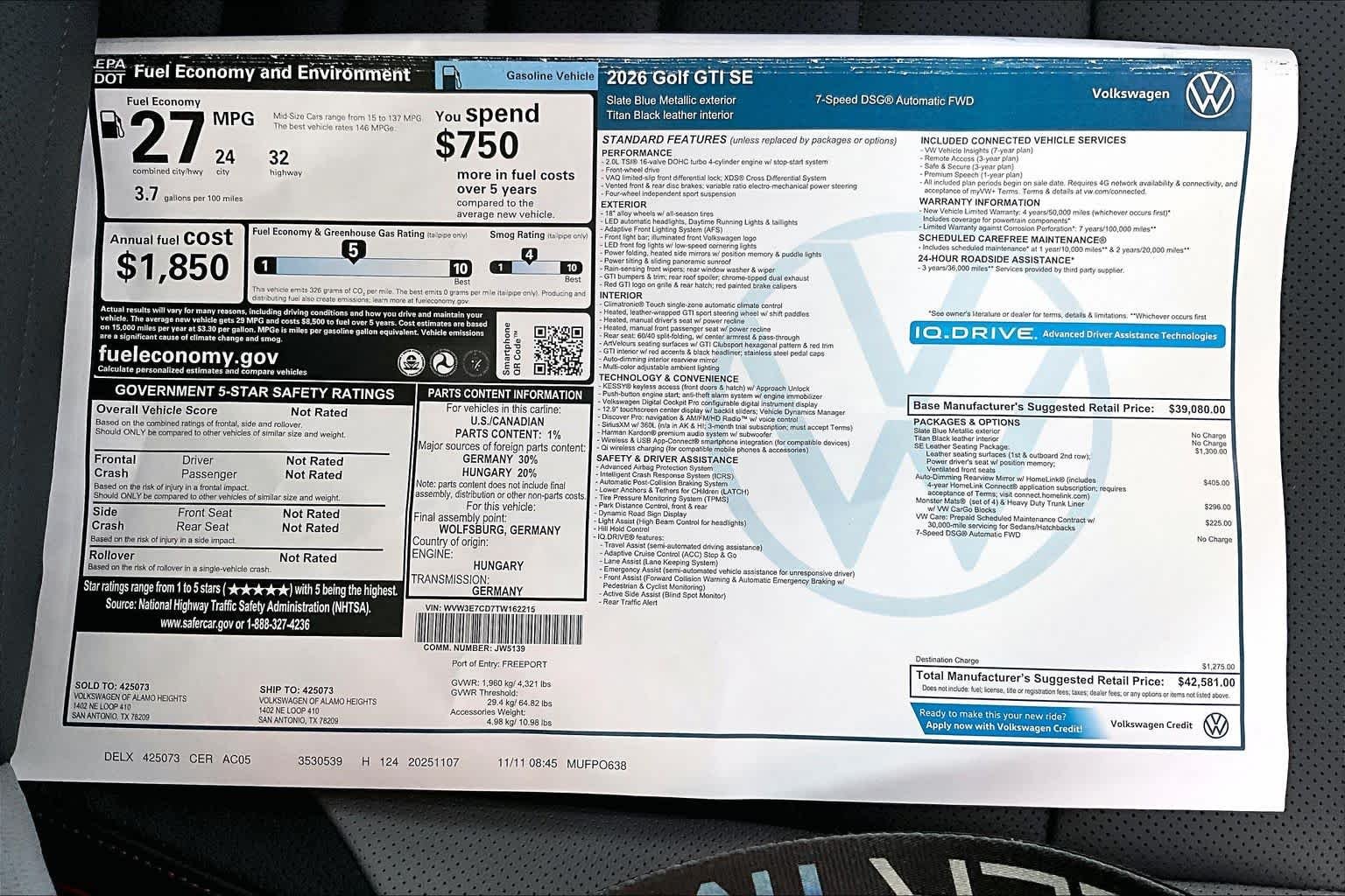 New 2026 Slate Blue Metallic Volkswagen SE image 19