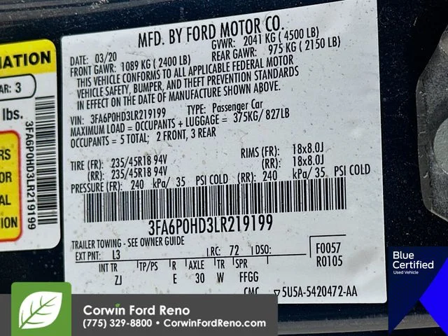 Certified Used 2020 Alto Blue Metallic Tinted Clearcoat Ford SE image 36