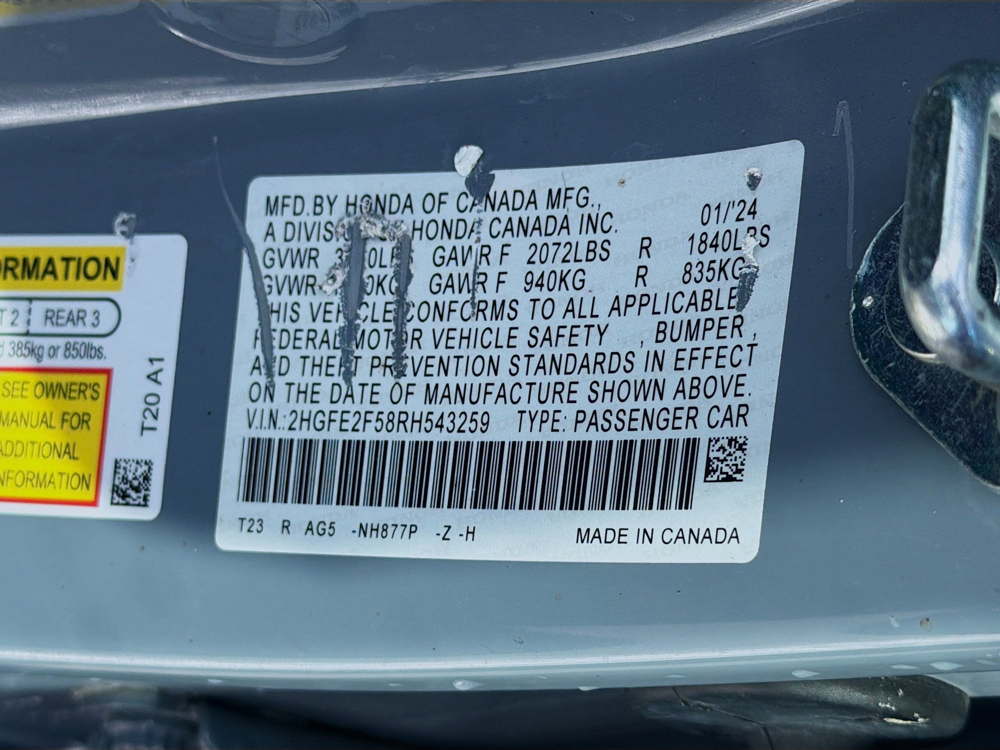 Certified Used 2024 Sonic Gray Pearl Honda 2.0L 4D SPORT image 37